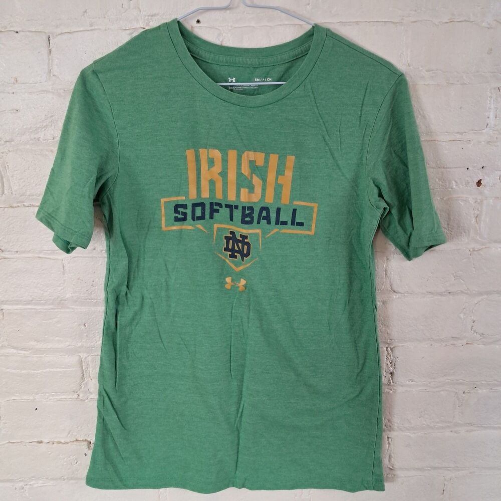 Notre Dame Fighting Irish Softball Green Under Armour Tshirt Size Small